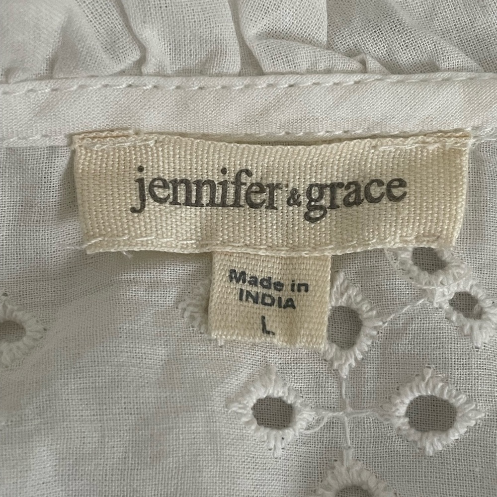 Jennifer & Grace White Eyelet Ruffle Blouse Size L - Picture 5 of 6